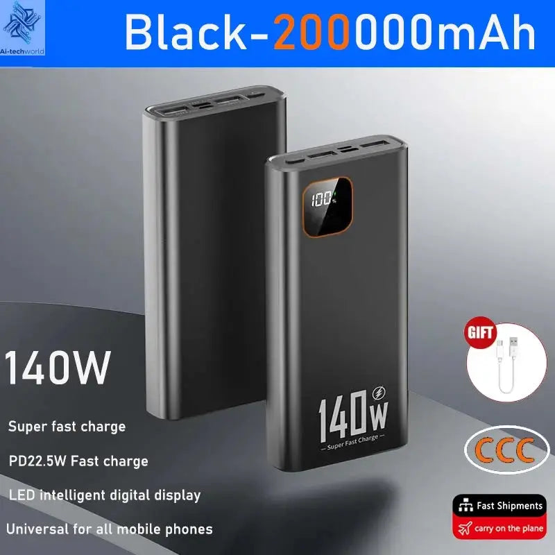 140W 500000mAh High Capacity Power Bank Super Fast Charging CCC Portable Battery Charger for iPhone 12-17 Samsung 2026 Ai-TechWorld