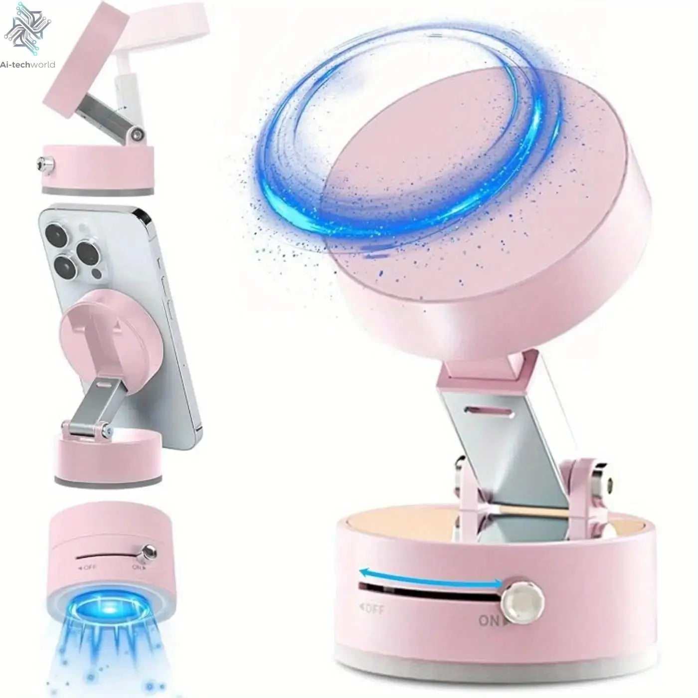 2025 New Model 360-Degree Rotating Aluminum Alloy Magnetic Vacuum Suction Cup Car Phone Holder, Portable New Design Ai-TechWorld