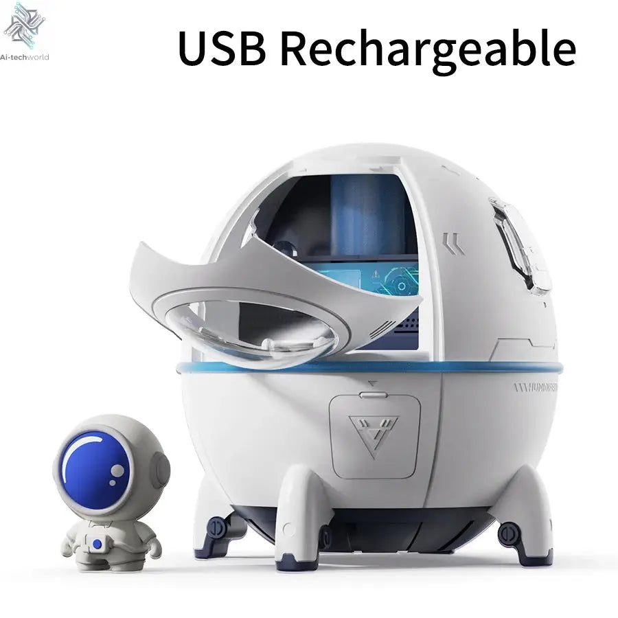 220mL Space Capsule Air Humidifier USB Plug in Rechargeable Mist Aromatherapy Water Diffuser 7 Colors Atmosphere Light Ai-TechWorld
