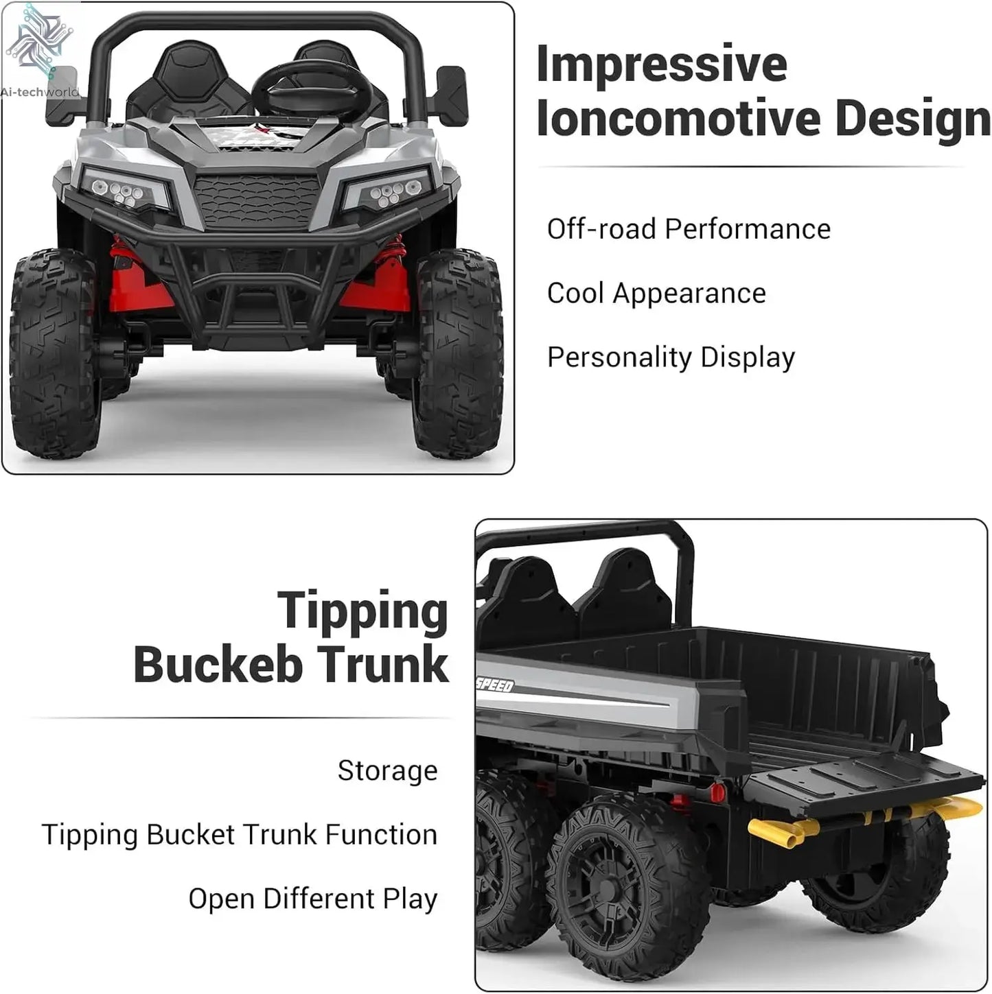 24V 4WD Electric Ride On Dump Truck with Remote Control 2-Seater Kids Ride On Car Music Player & LED Lights Birthday Gift Ai-TechWorld
