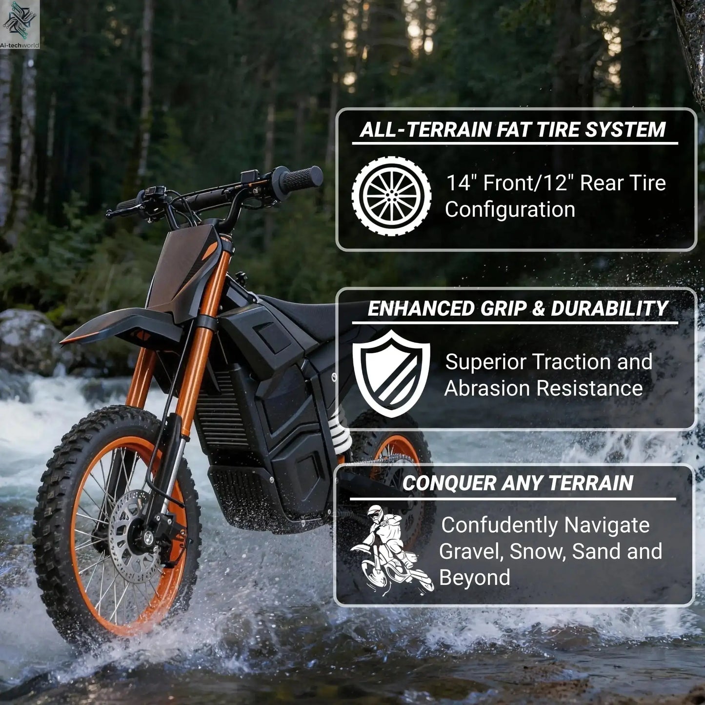 2600W Adult /Teen Electric MINI Dirt Bike, 31MPH Top Speed, 35 Mile Range, 48V 20Ah Battery, 14"/12"Tires, Dual Hydraulic Brakes Ai-TechWorld