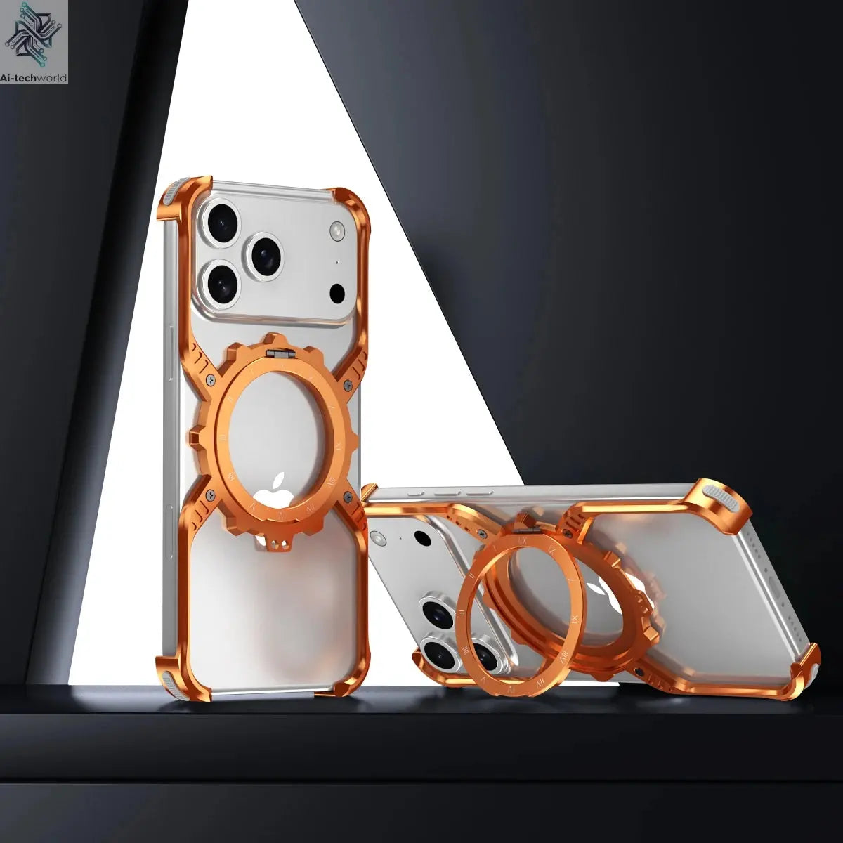 360° Stand X-shaped Mechanical For iPhone 17 14 13 15 16 Pro Max Plus gear Aluminium Magnetic Frameless Noctilucent Phone Cover Ai-TechWorld