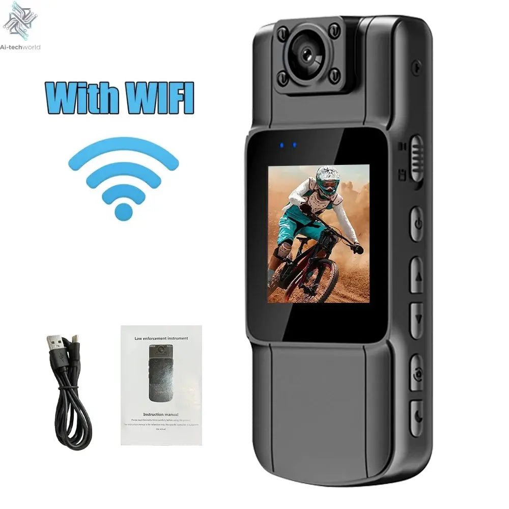 4K 1080P HD Wifi Mini Camera Handheld Back Clip Law Enforcement IR Night Vision Smart Portable Camera Car Recorder Ai-TechWorld