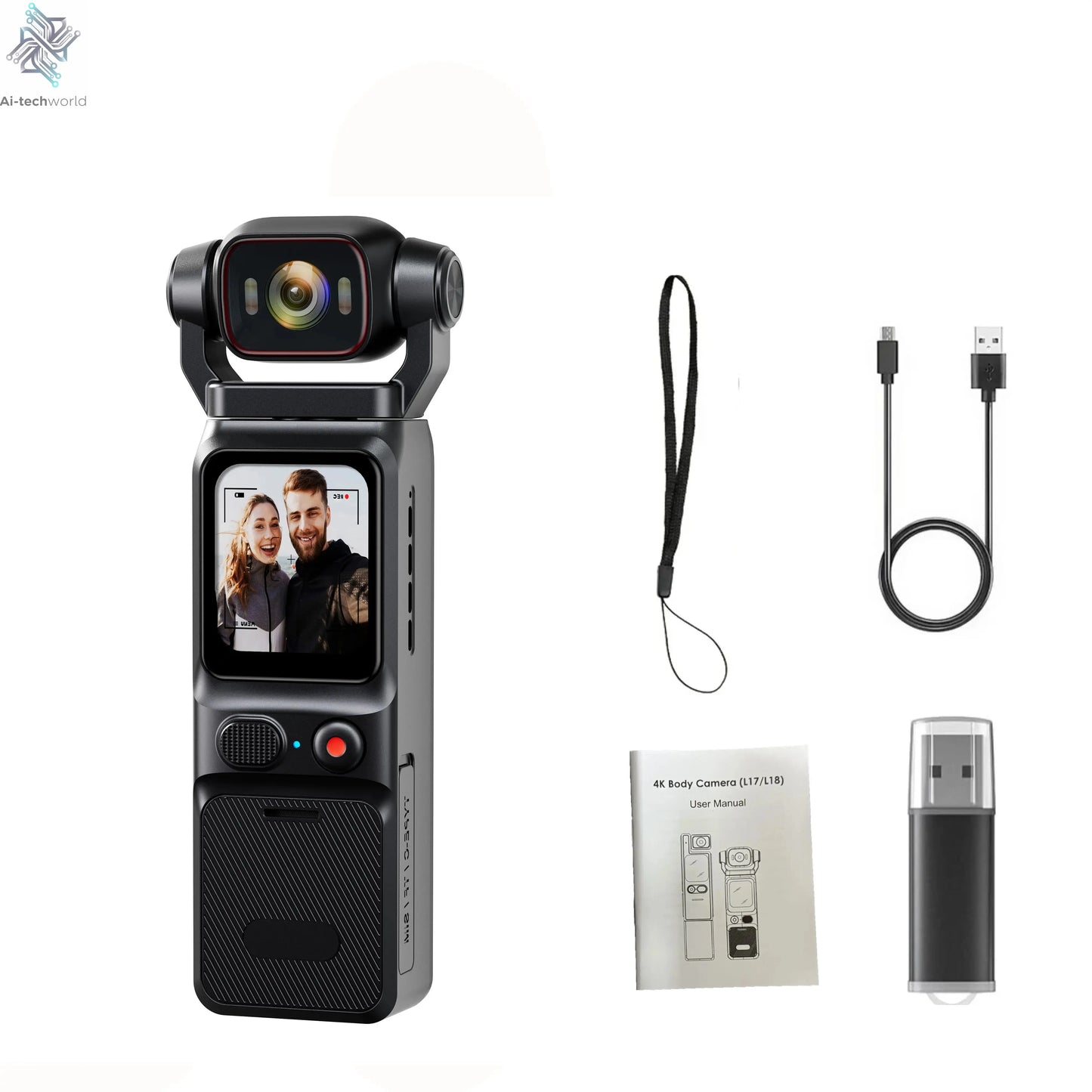 4K Pocket Action Camera Touch Screen Stabilization Sport BodyCam Portable Small Video Recorder Digital Vlog Camera for YouTube Ai-TechWorld