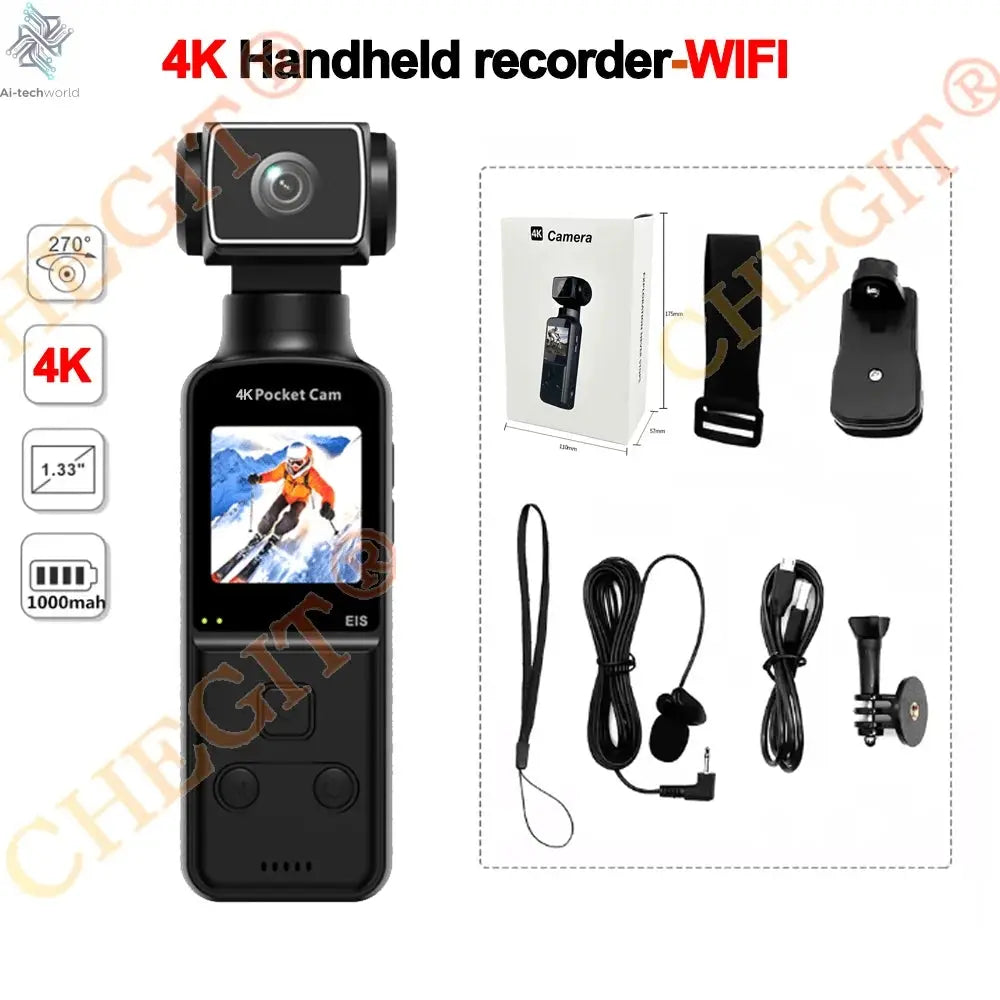 5K 4K WIFI Pocket Camcorder 1.3" Screen 270° Rotatable Mini sports Action Camera Anti-shake Cams EIS Portable Security Recorder Ai-TechWorld