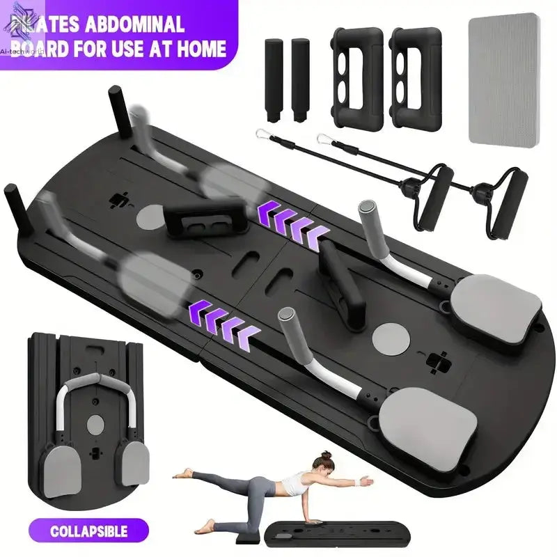 8-in-1 Multi-Functional ABS Yoga Board - Portable Folding Pilates & Abdominal Strength Trainer with Adjustable Handles, Design - Ai-TechWorld