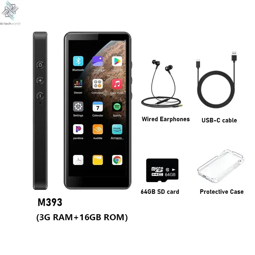 80GB(16GB+64GB) 3.99 inch mp3 player bluetooth 5.0 and WiFi,Android 13.0 FM radio, eBooks, ,Spotify,Audible,capacity up to 1Tb Ai-TechWorld
