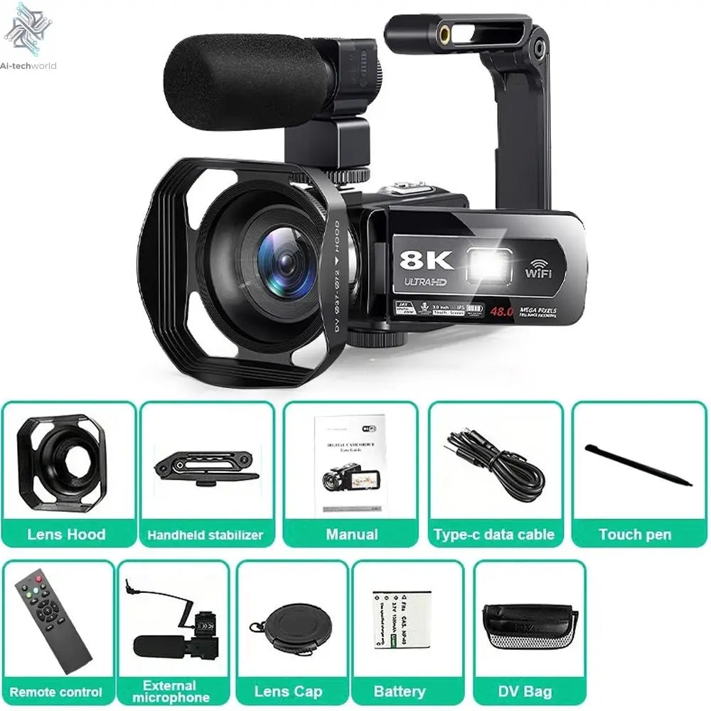 8K Video Camera 64MP Digital Video Camera 18X igital Zoom Camera Recorder 3 Inch LCD Touch Screen Portable Recording Camcorder - Ai - TechWorld