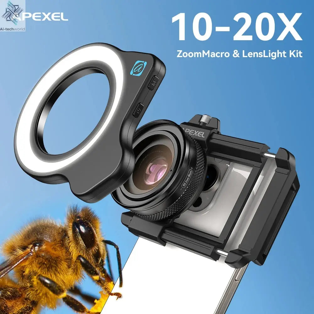 APEXEL 10-20X Zoom Macro Lens HD Micro Phone Camera Lenses with LED Fill Light for iPhone Samsung all Smartphones Eyelash Macro Ai-TechWorld