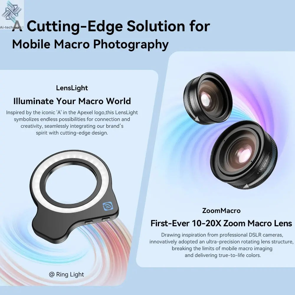 APEXEL 10-20X Zoom Macro Lens HD Micro Phone Camera Lenses with LED Fill Light for iPhone Samsung all Smartphones Eyelash Macro Ai-TechWorld