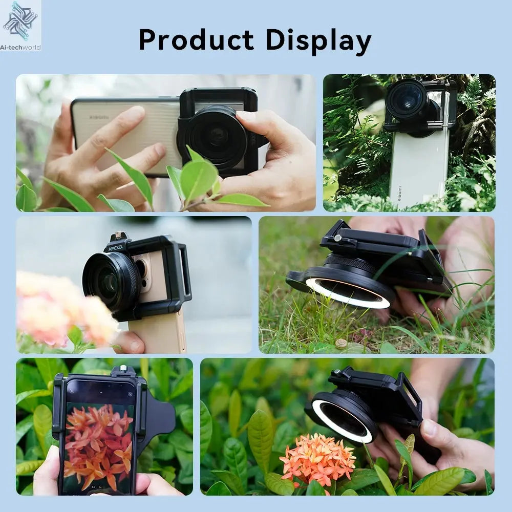 APEXEL 10-20X Zoom Macro Lens HD Micro Phone Camera Lenses with LED Fill Light for iPhone Samsung all Smartphones Eyelash Macro Ai-TechWorld