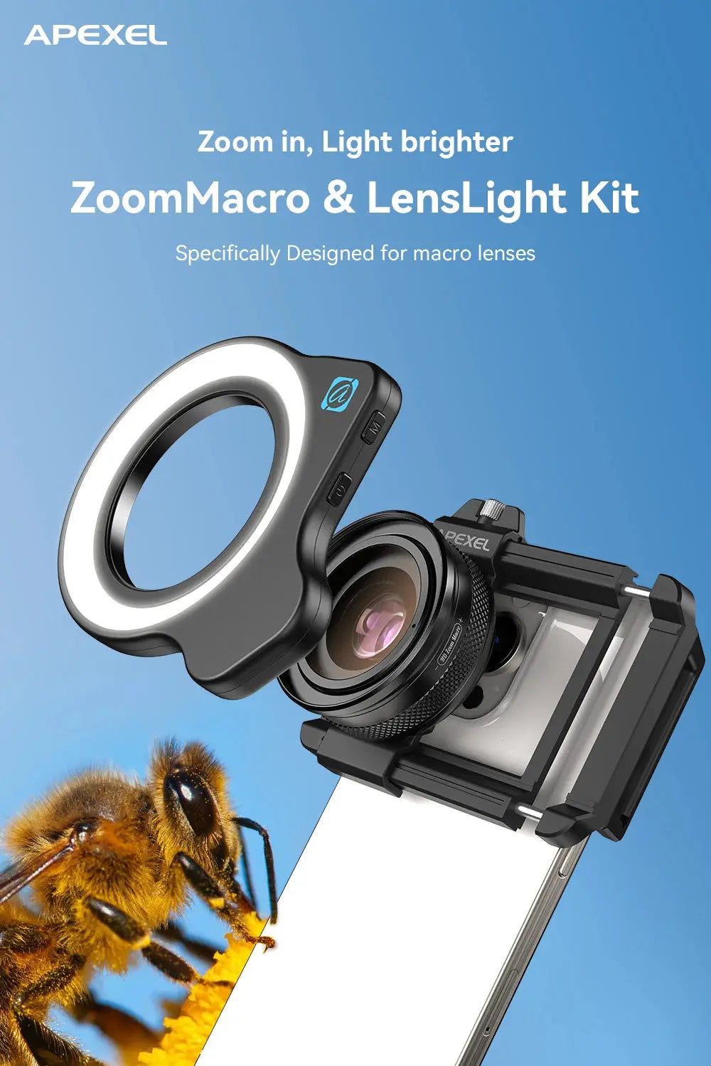 APEXEL 10-20X Zoom Macro Lens HD Micro Phone Camera Lenses with LED Fill Light for iPhone Samsung all Smartphones Eyelash Macro Ai-TechWorld