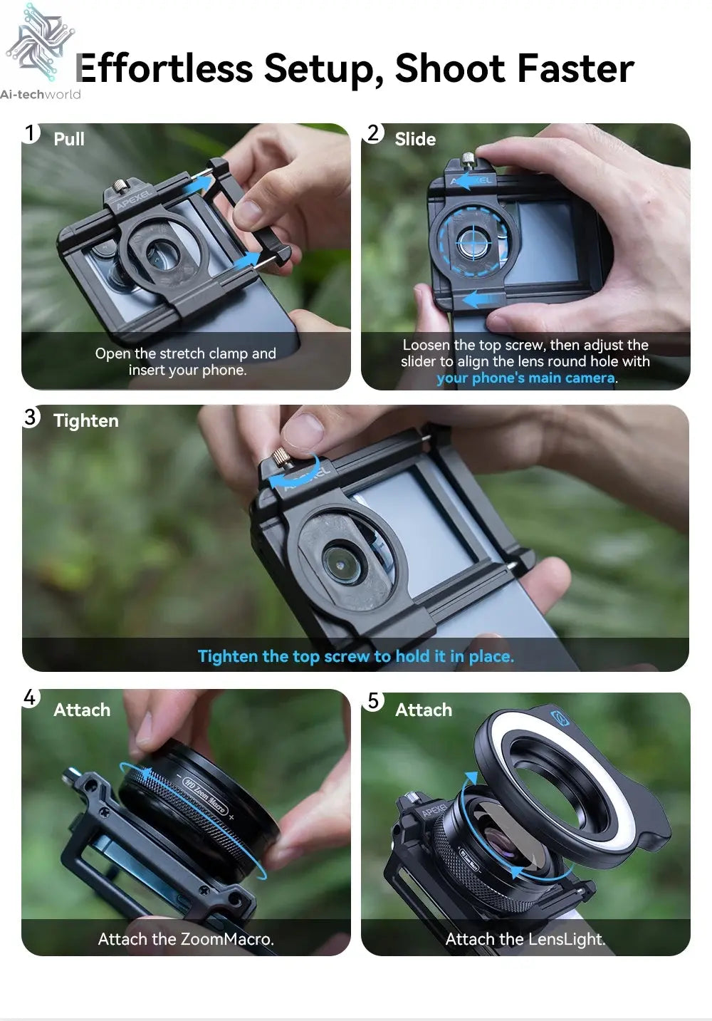 APEXEL 10-20X Zoom Macro Lens HD Micro Phone Camera Lenses with LED Fill Light for iPhone Samsung all Smartphones Eyelash Macro Ai-TechWorld