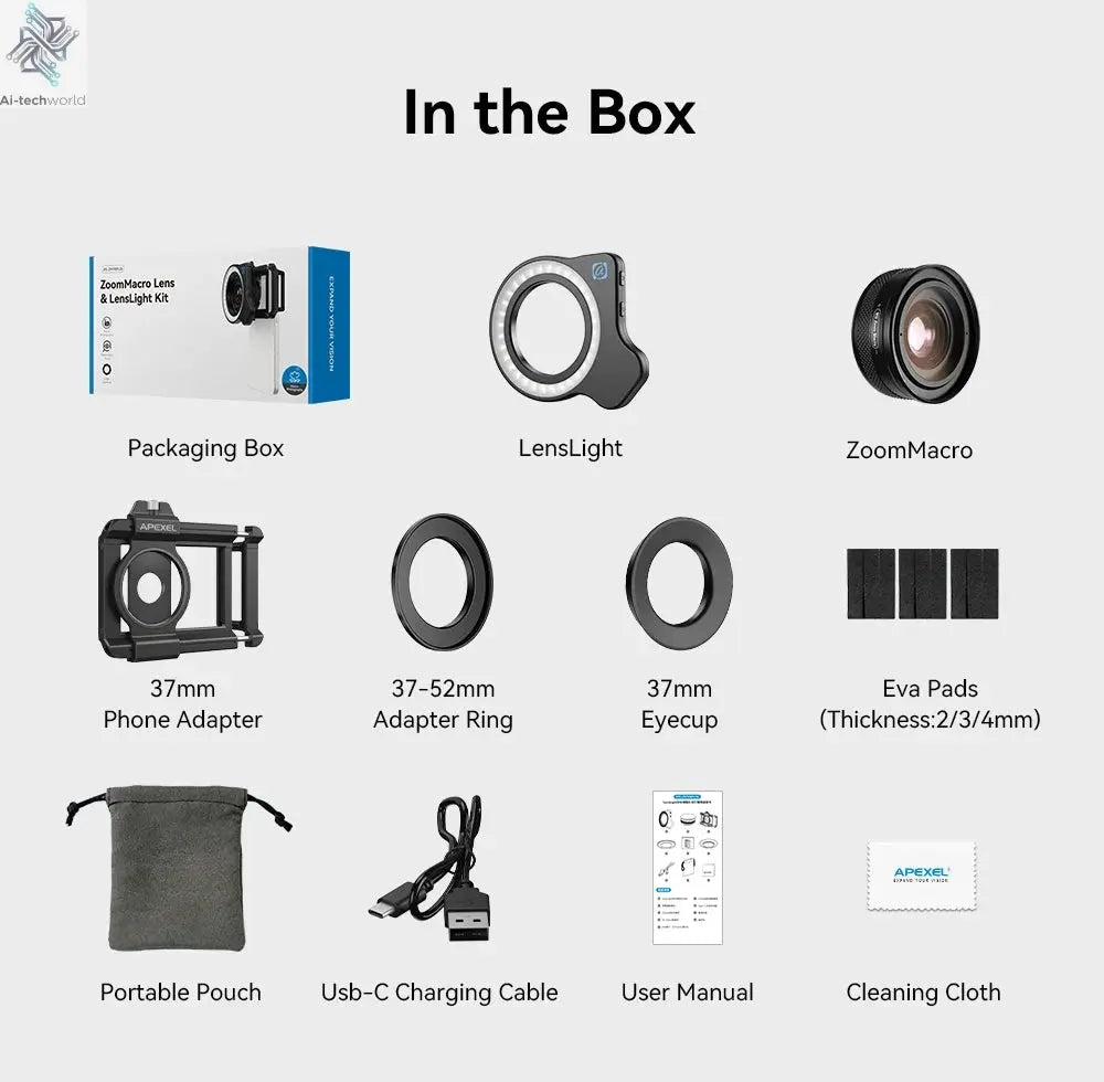 APEXEL 10-20X Zoom Macro Lens HD Micro Phone Camera Lenses with LED Fill Light for iPhone Samsung all Smartphones Eyelash Macro Ai-TechWorld