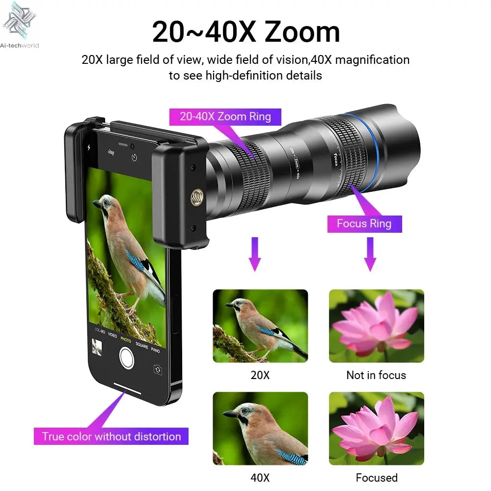 APEXEL HD Metal 20-40x Zoom Telescope Lens for Smartphones Ai-TechWorld