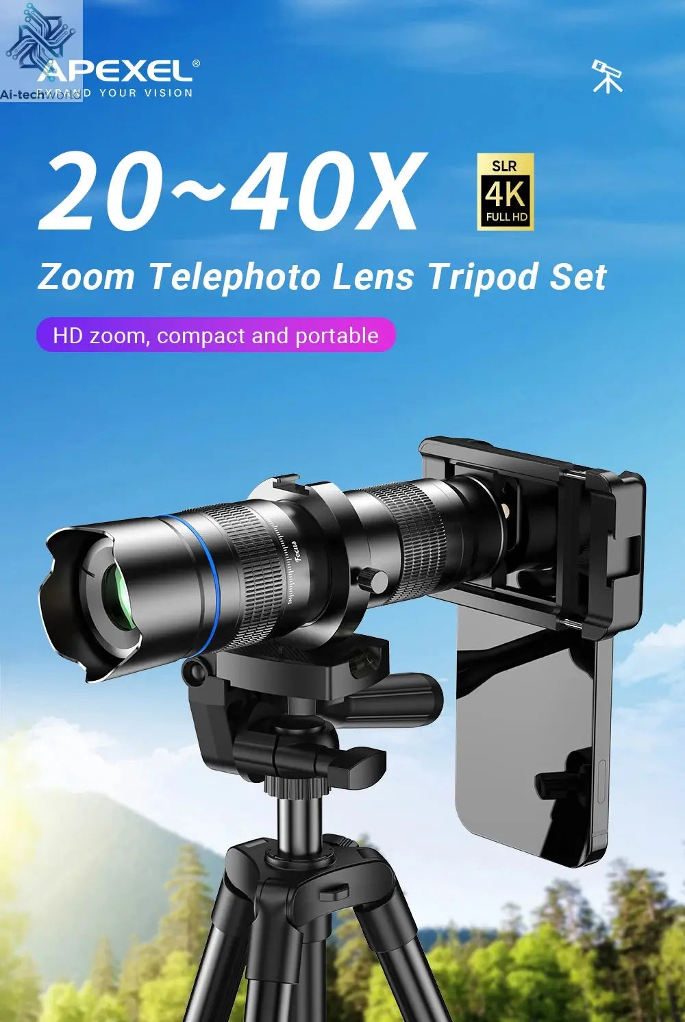 APEXEL HD Metal 20-40x Zoom Telescope Lens for Smartphones Ai-TechWorld