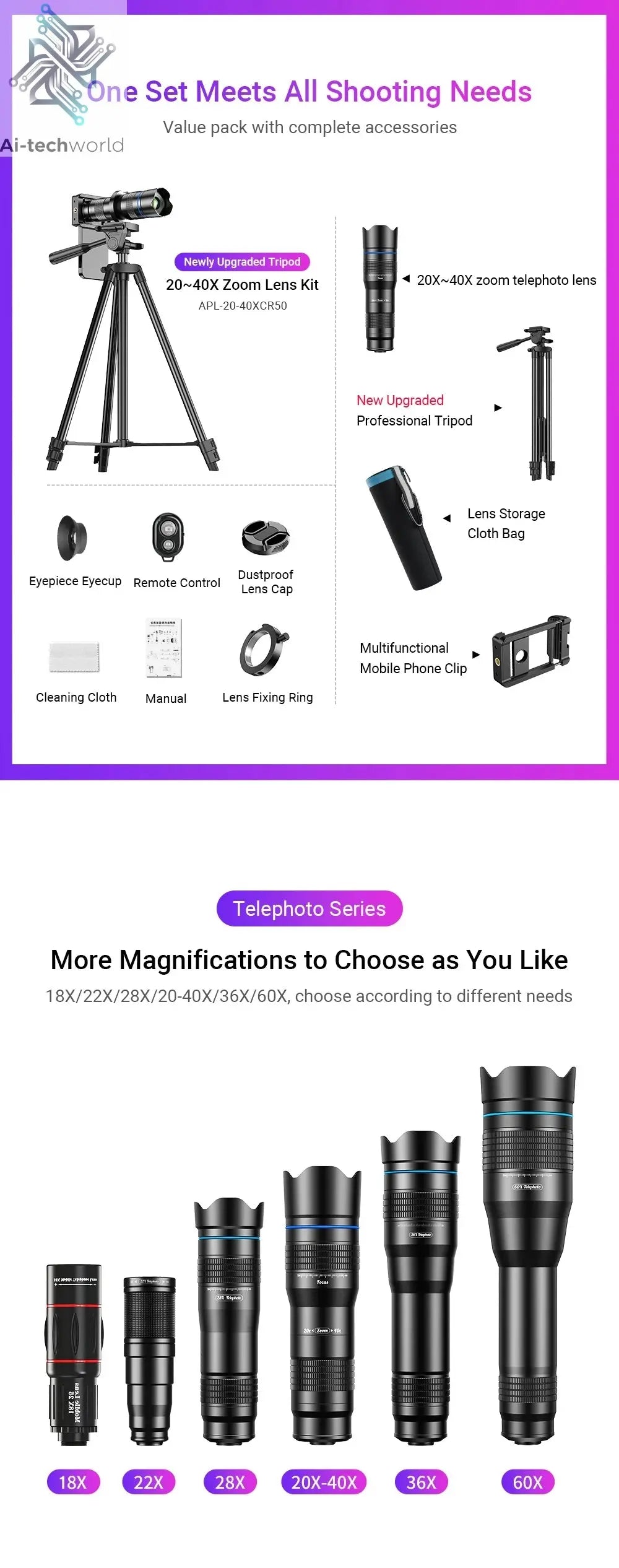 APEXEL HD Metal 20-40x Zoom Telescope Lens for Smartphones Ai-TechWorld