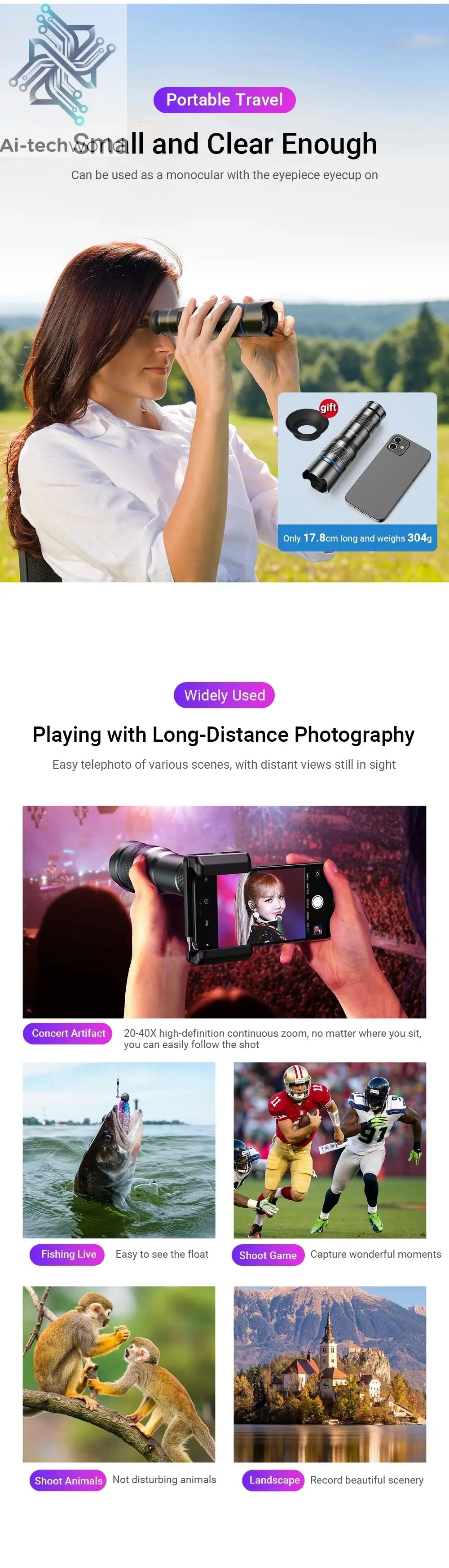 APEXEL HD Metal 20-40x Zoom Telescope Lens for Smartphones Ai-TechWorld