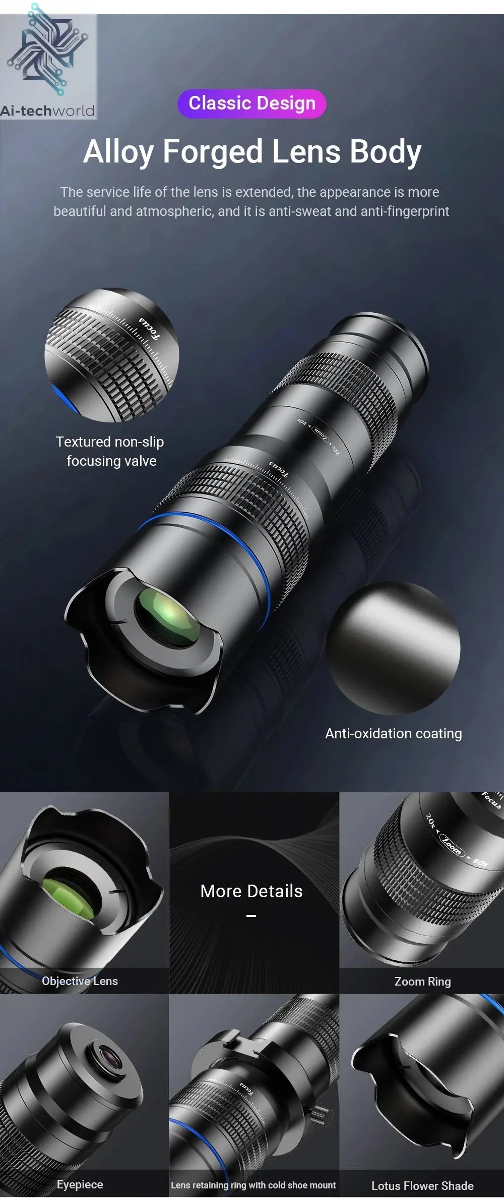 APEXEL HD Metal 20-40x Zoom Telescope Lens for Smartphones Ai-TechWorld