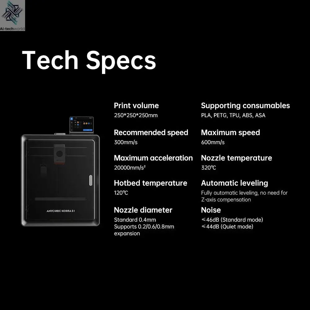 Anycubic Kobra S1 3D Printer - Core XY Structure, Max Speed 600mm/s, High Precision, Ultra-Quiet Ai-TechWorld