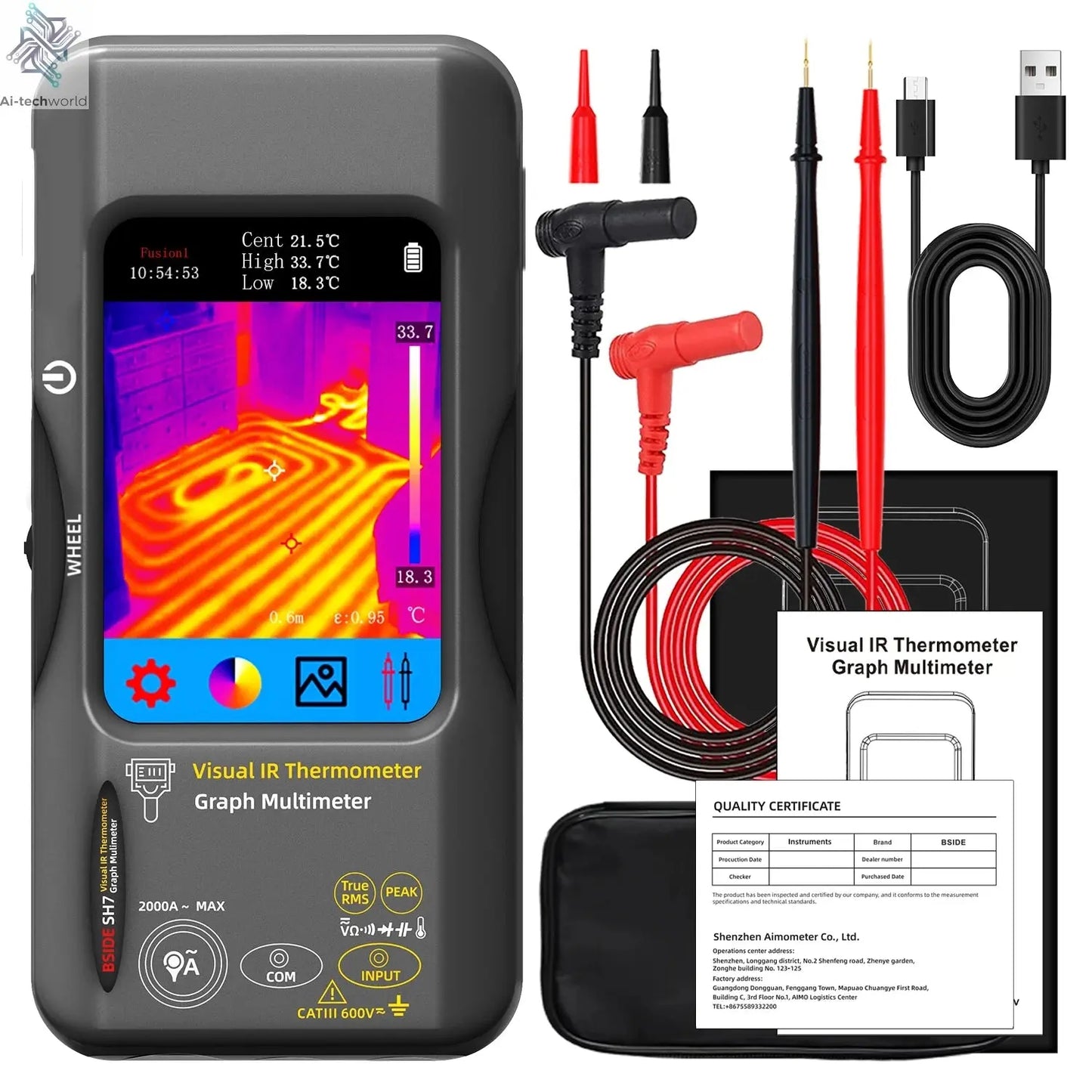 BSIDE SH7 Touch Thermal Imaging Multimeter with IR Camera,320*320 Resolution 20000 counts High Accuracy Voltage Test Pro Ai-TechWorld