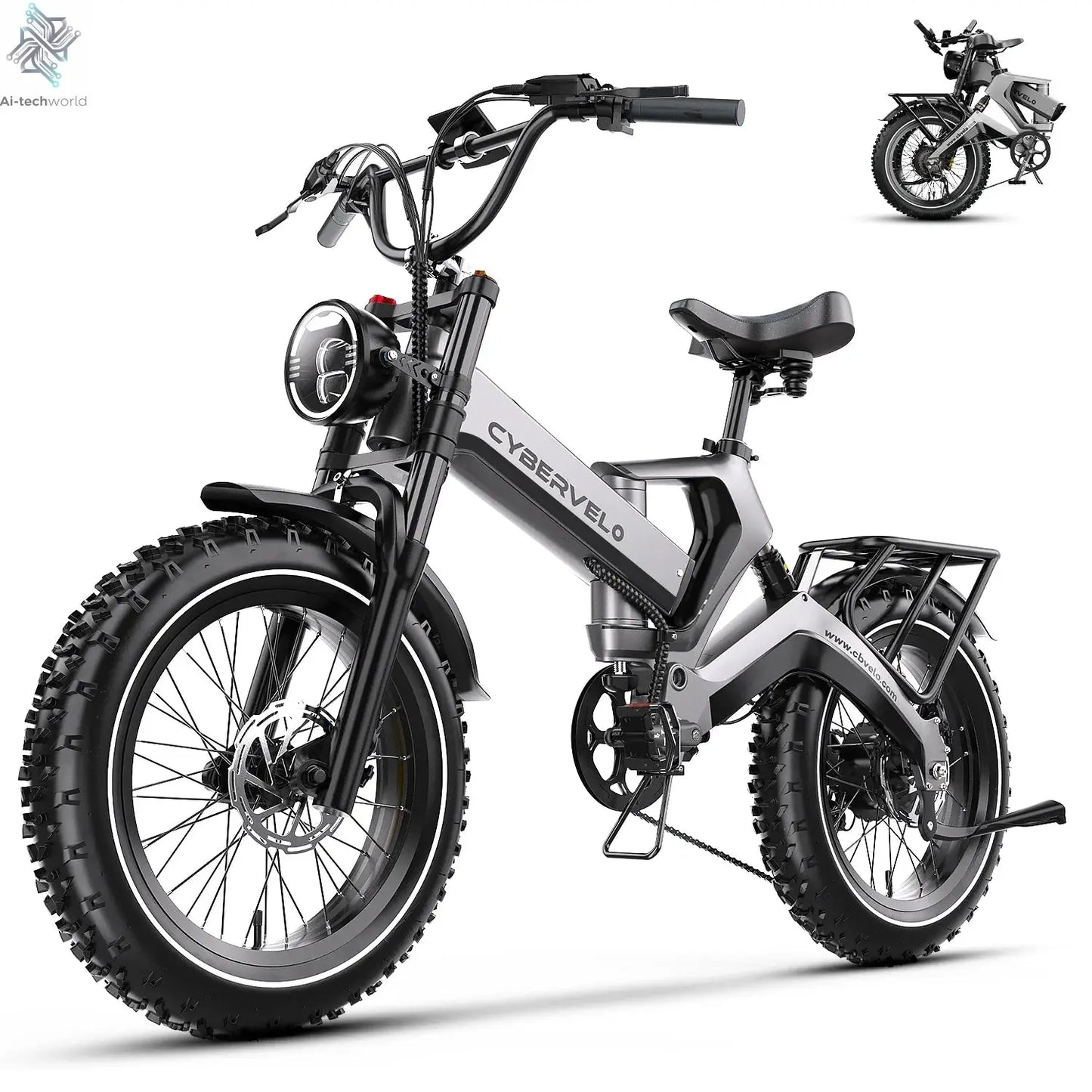 Cybervelo EK6 20” Fat Tire 2000W Peak Motor Luxury Foldable ebike,48V Removable Battery E Bicycle, 35+ MPH 100+Miles Long Range - Ai-TechWorld