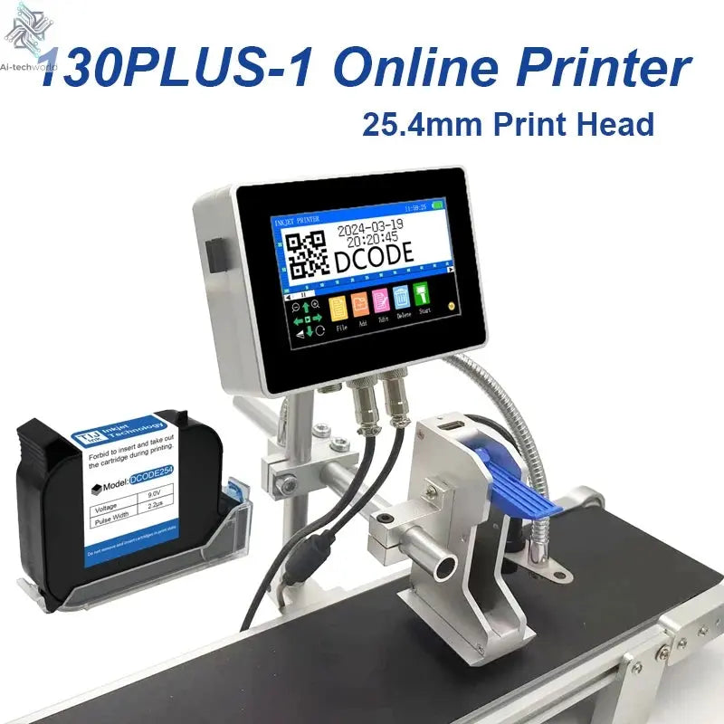 DCODE 130PLUS Industrial Online Inkjet Printer 12.7/25.4mm Nozzle with 4.3inch Screen QR Barcode Batch Number Logo Date Printer Ai-TechWorld