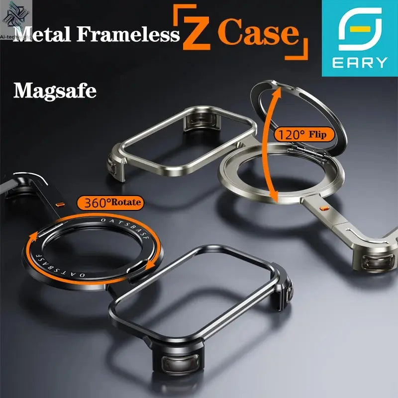 Eary Frameless Case for iPhone 17 Pro/Pro Max/17 Air with 360°Rotate Stand Aluminum Metal Shell Shockproof Protector Phone Cover Ai-TechWorld