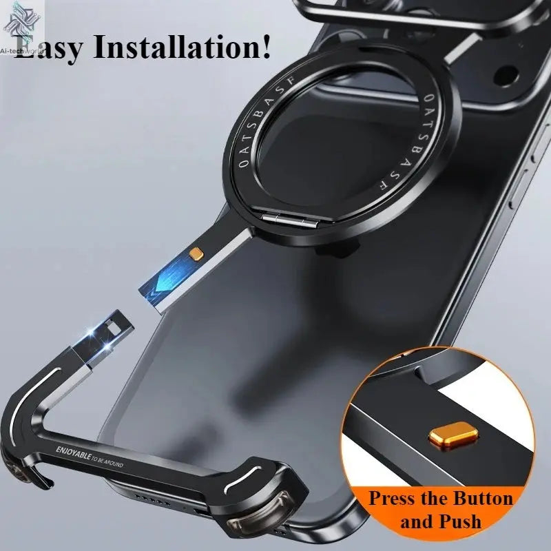 Eary Frameless Case for iPhone 17 Pro/Pro Max/17 Air with 360°Rotate Stand Aluminum Metal Shell Shockproof Protector Phone Cover Ai-TechWorld