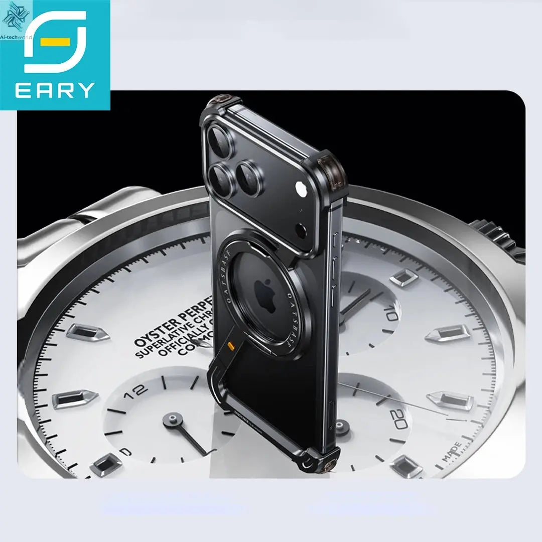 Eary Frameless Case for iPhone 17 Pro/Pro Max/17 Air with 360°Rotate Stand Aluminum Metal Shell Shockproof Protector Phone Cover Ai-TechWorld