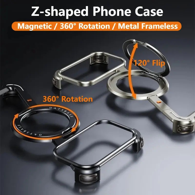 Eary Frameless Case for iPhone 17 Pro/Pro Max/17 Air with 360°Rotate Stand Aluminum Metal Shell Shockproof Protector Phone Cover Ai-TechWorld