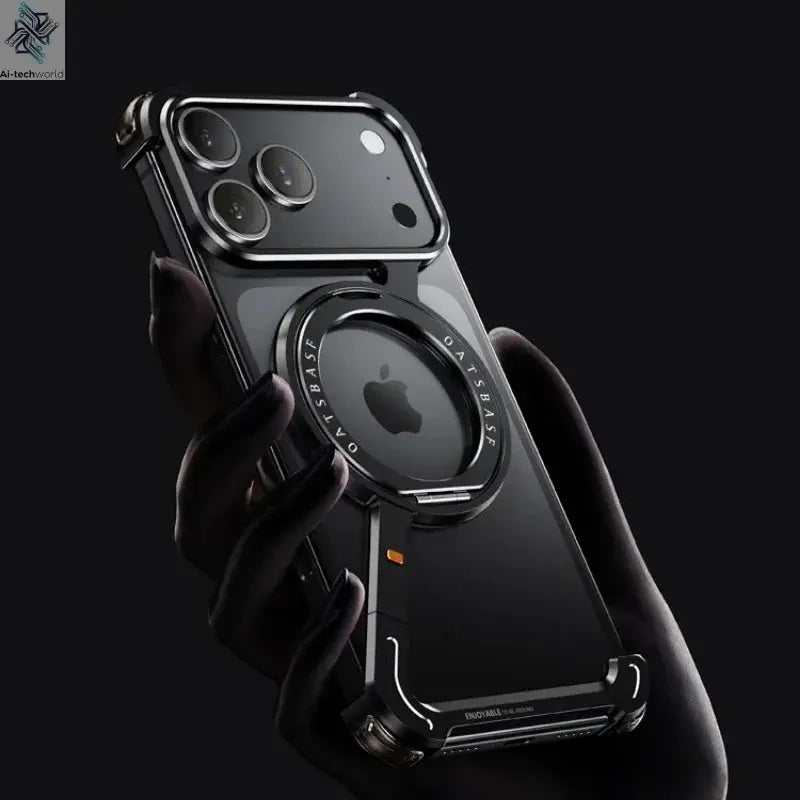 Eary Frameless Case for iPhone 17 Pro/Pro Max/17 Air with 360°Rotate Stand Aluminum Metal Shell Shockproof Protector Phone Cover Ai-TechWorld