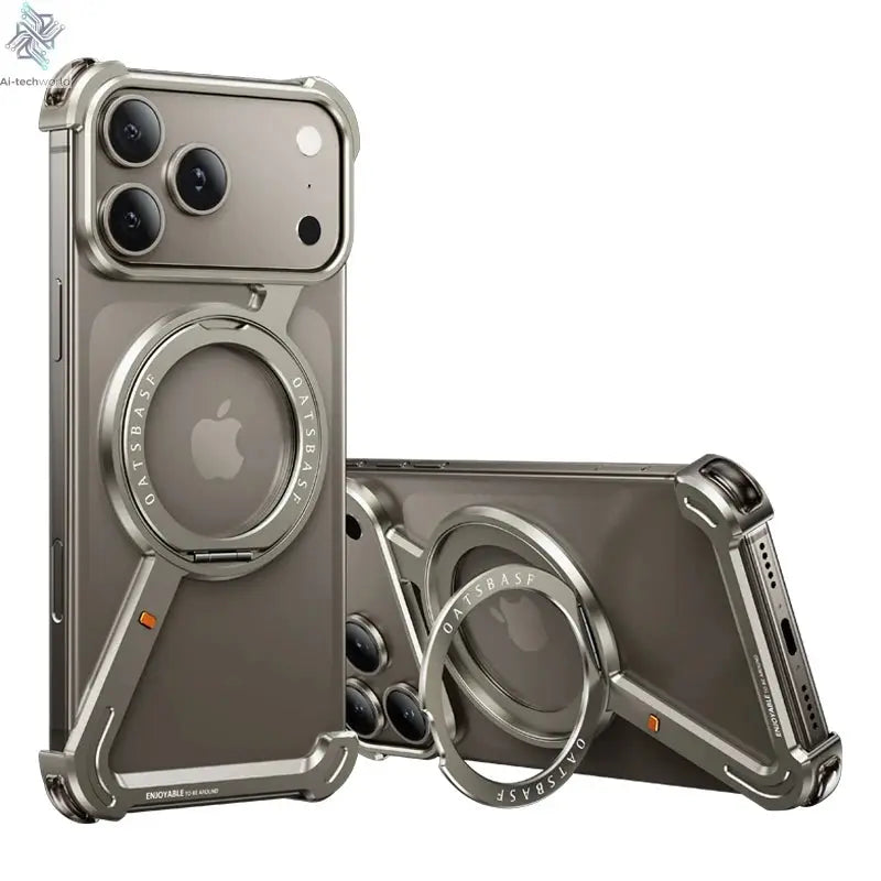 Eary Frameless Case for iPhone 17 Pro/Pro Max/17 Air with 360°Rotate Stand Aluminum Metal Shell Shockproof Protector Phone Cover Ai-TechWorld