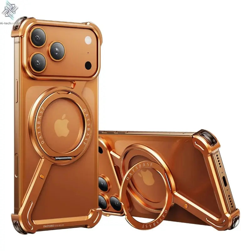 Eary Frameless Case for iPhone 17 Pro/Pro Max/17 Air with 360°Rotate Stand Aluminum Metal Shell Shockproof Protector Phone Cover Ai-TechWorld