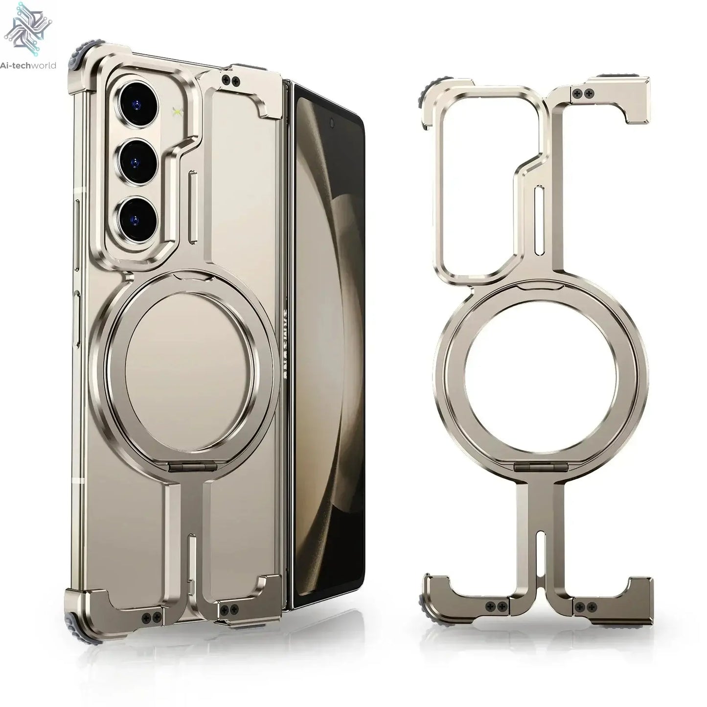 Eary for Samsung Galaxy Z Fold 6 5 Case with Magnetic Stand Magsafe Protective Cover Metals Frameless Bumper Wireless Charging Ai-TechWorld