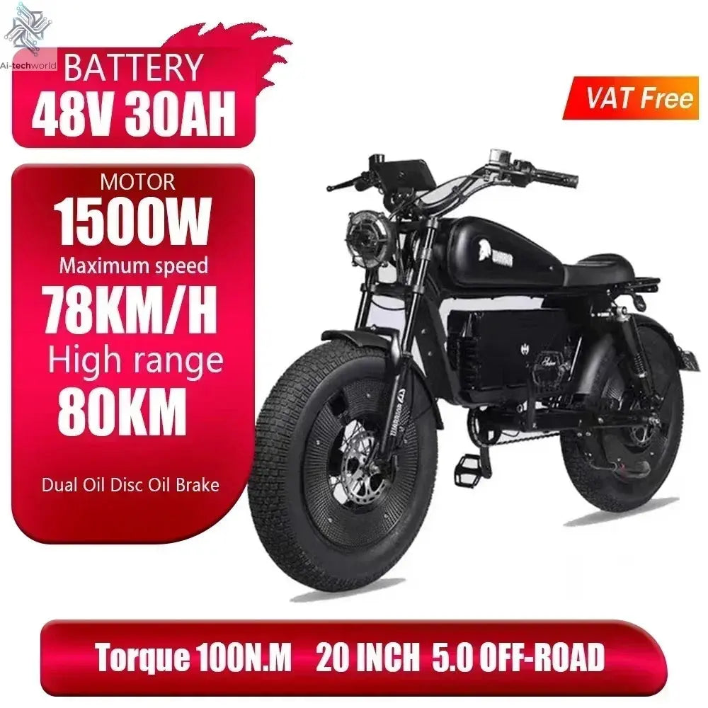 Ebike ZPW Black Warrior 3000W 60V 45AH Camping Motorcycle, Adult Electric Bike 20 Inch Fat Tire Electric Bike Ai-TechWorld
