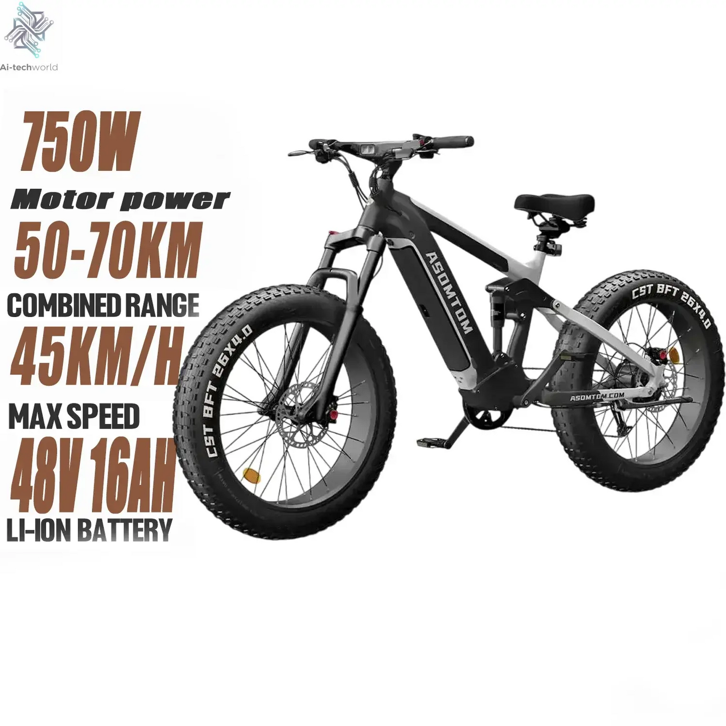 Electric Bike SR6 750W motor 48V16AH Battery Adult Electric Bicycle Hydraulic Brake 26 Inch Fat Tire mountainoff-road E-bike Ai-TechWorld