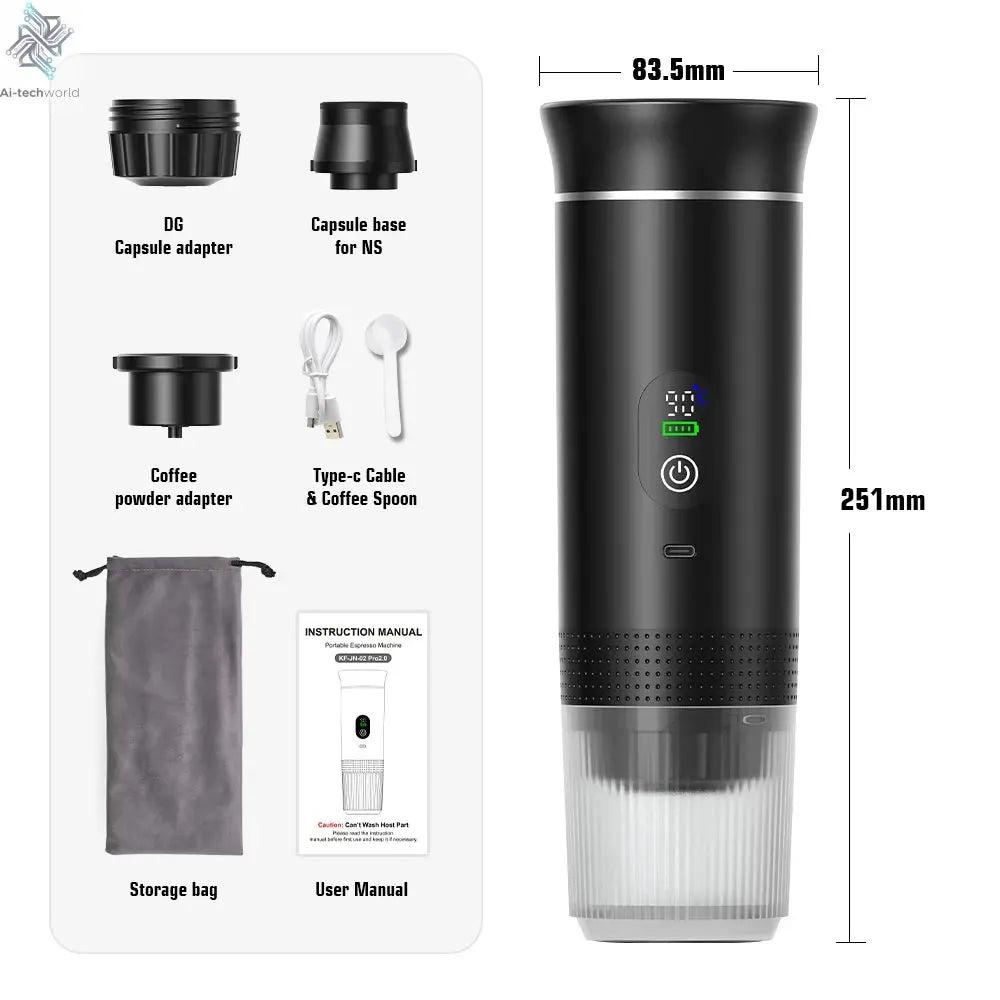 Foombthe Portable Espresso Coffee Machine With Digital Display 3-in-1 Capsule Coffee Maker for Car & Home Camping Coffee Maker Ai-TechWorldĀ