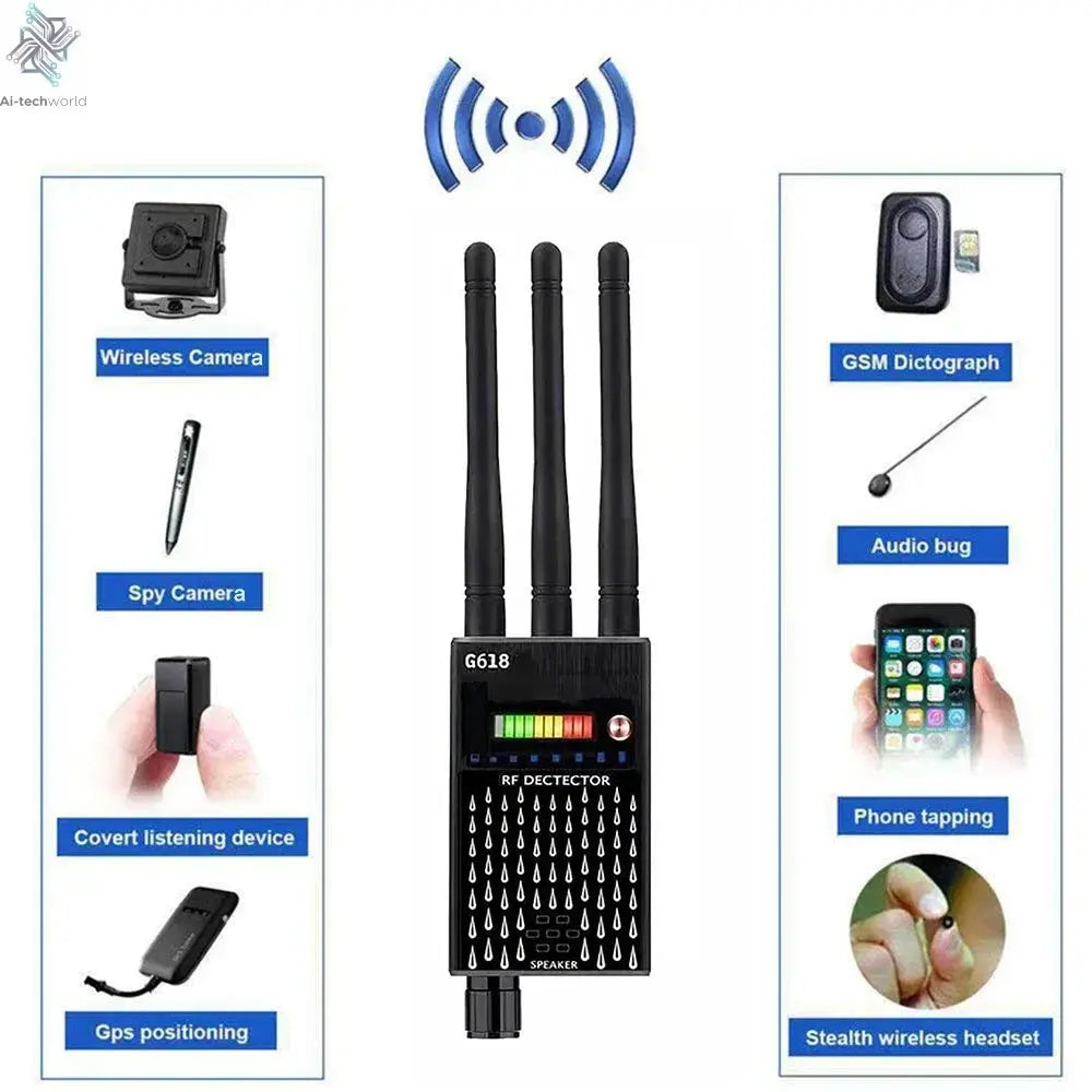G618W G618 G318 Super Sensitive Detector Audio Buging Hidden Spy Camera Detector GSM GPS Full Range RF Laser Bug Zapper Detector Ai-TechWorld