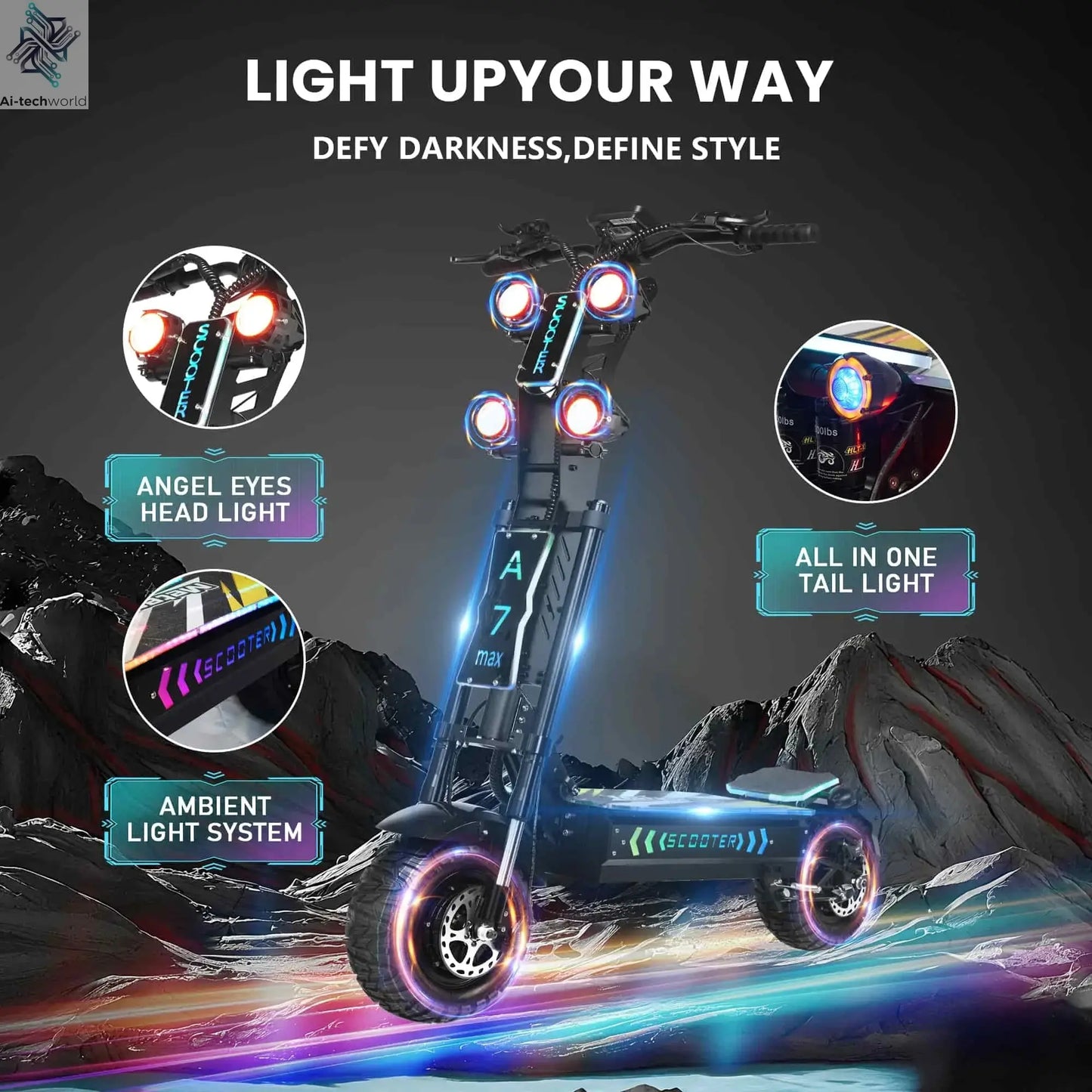 GLEERIDE A7 MAX 13" Off-road Electric Scooter 2*5000W Motors 72V 50Ah Battery Ai-TechWorld