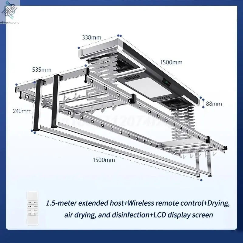 Household Balcony Electric Clothes Drying Rack Remote Control Intelligent Drying Air Drying Lifting Folding Clothes Drying Rack - Ai - TechWorld