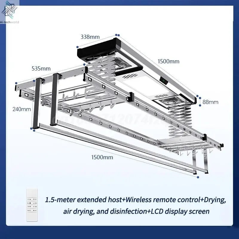 Household Balcony Electric Clothes Drying Rack Remote Control Intelligent Drying Air Drying Lifting Folding Clothes Drying Rack - Ai - TechWorld
