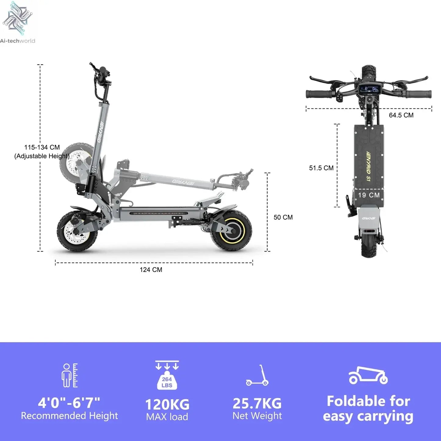 IENYRID IE-S1 Electric Scooter 800W Motor 48V15AH Lithium Battery E-Scooter 10-inch Off-road Tires Foldable E-Scooters Ai-TechWorld