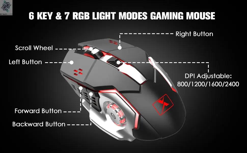 K680 Wireless Gaming Keyboard and Mouse Combo,Rainbow LED Backlit Keyboard with Rechargeable 3800mAh Battery Metal Panel Ai-TechWorld