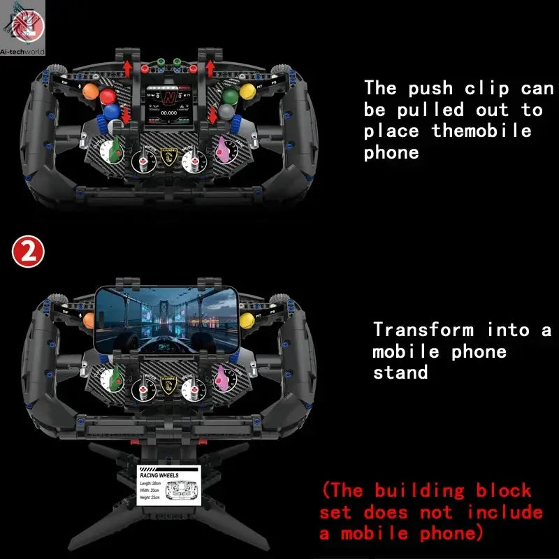 LBN Formula racing car Steering wheel Building blocks Technology Machinery MOC Sports car assembly model Phone holder Creative Ai-TechWorld