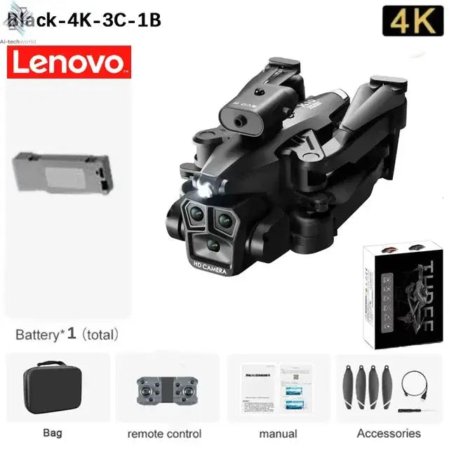 Lenovo K10Max Drone 8K Professinal Three Camera Optical Flow Localization Four-way Obstacle Avoidance RC for Adults Child Toys Ai-TechWorld