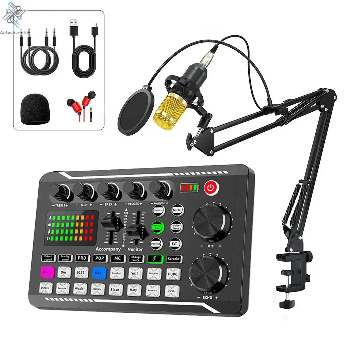 Live Podcast Equipment Set, with BM800 studio microphone, audio mixer supports a variety of sound effects, for PC,live broadcast Ai-TechWorld