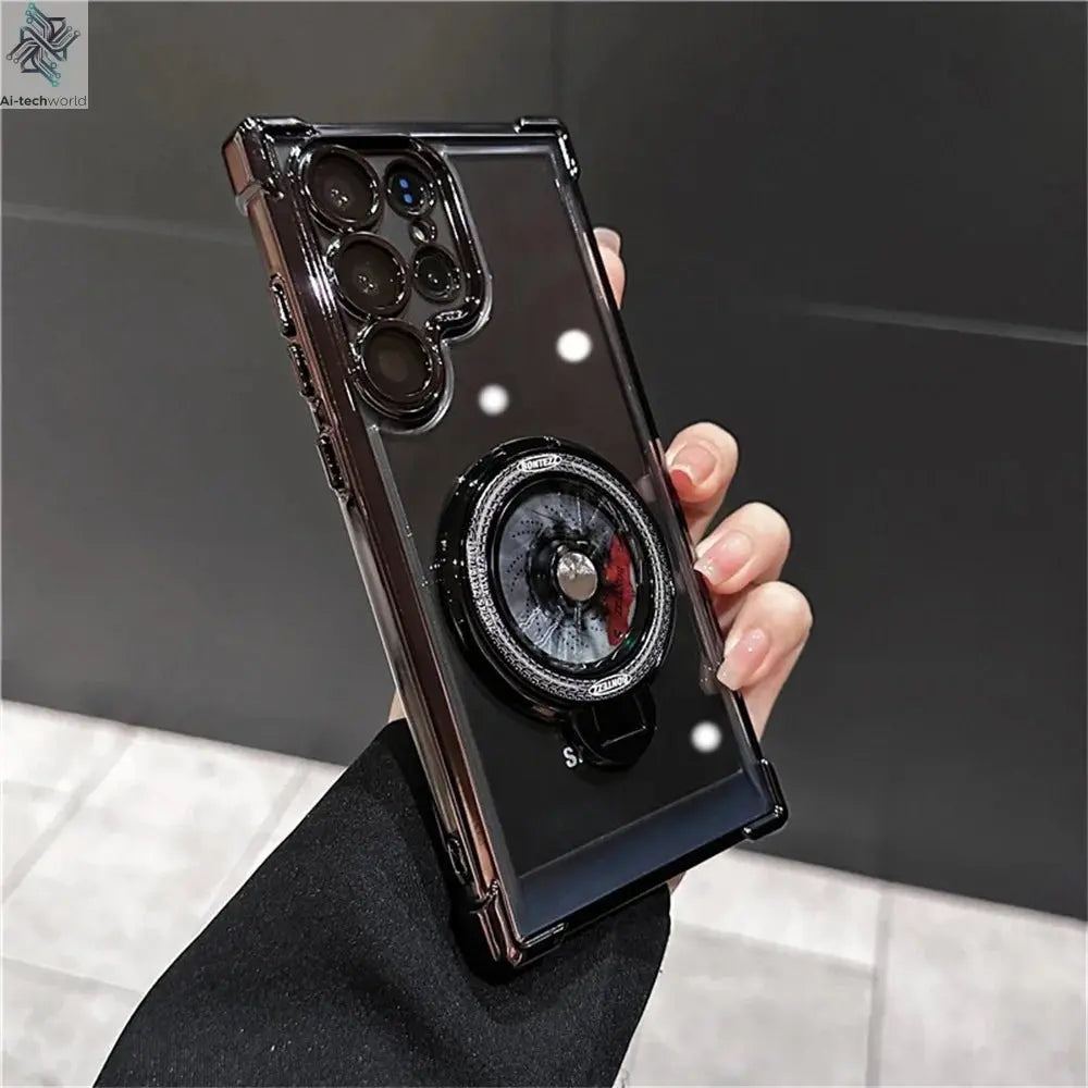 Luxury Airbags Plating Magnetic Transparent Case for Samsung Galaxy S25 S24 Ultra S23 Fe S22 Plus A54 A34 A15 A25 A35 A55 A53 - Ai - TechWorld