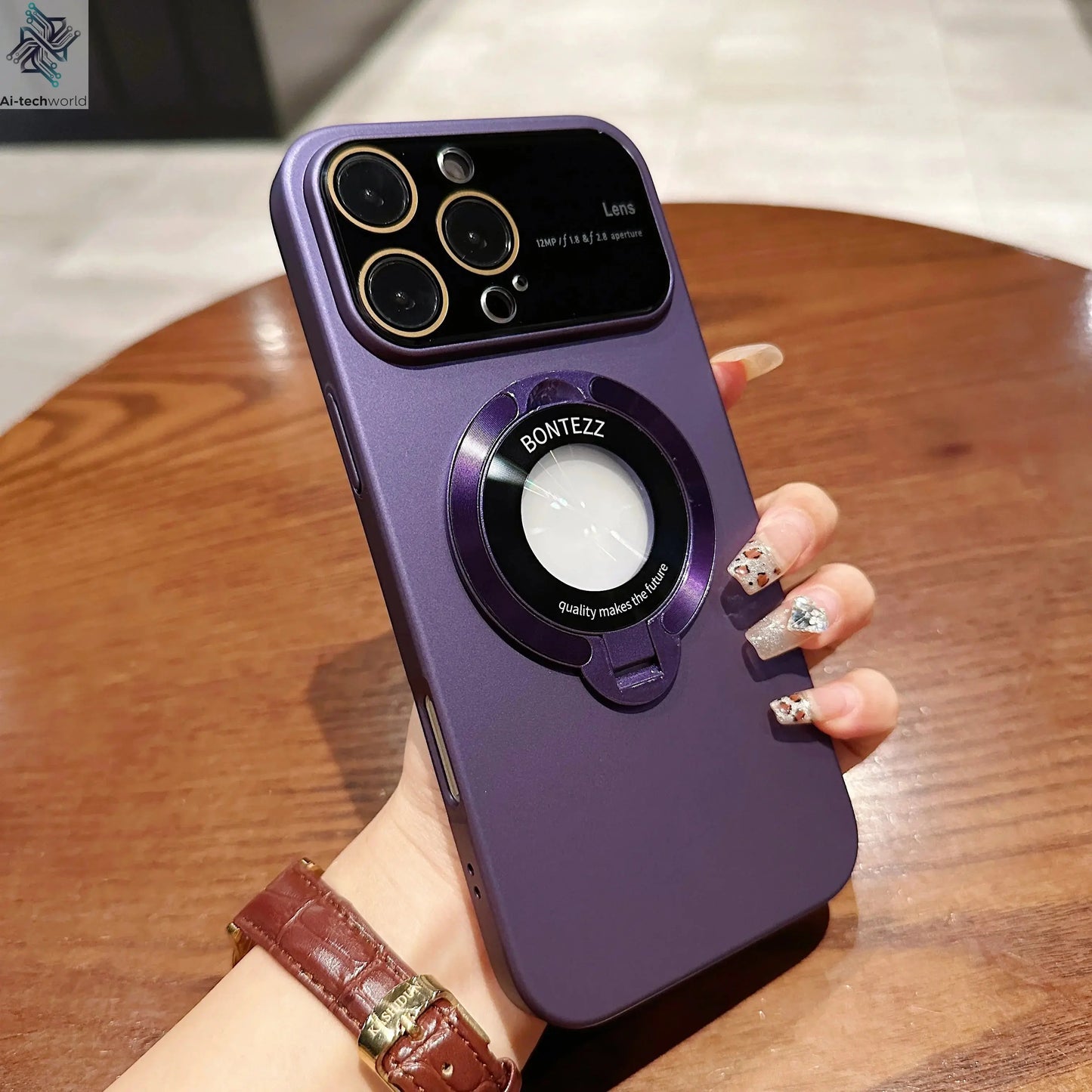 Luxury For Magsafe Case Magnetic Hard PC Frame Stand Phone Case For iPhone 16 Pro Max 15 Plus 11 12 13 14 Lens Protective Back Cover Ai-TechWorld