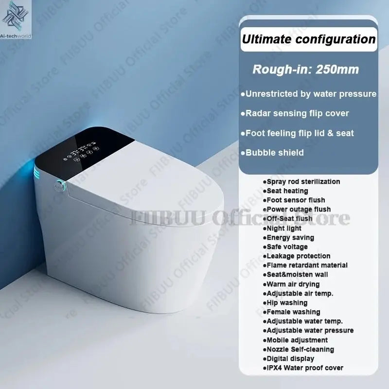 Luxury Smart Toilet Built In Water Tank Toilet Heated Seat Elongated Toilet Blackout Food flush Night Light Built-in Bidet Seat Ai-TechWorld